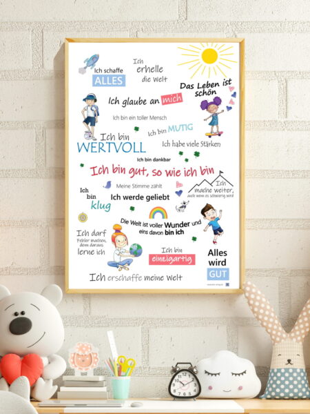 Bilder Kinderzimmer AnLe Verlag Positive Affirmationen Poster Kinder weiß