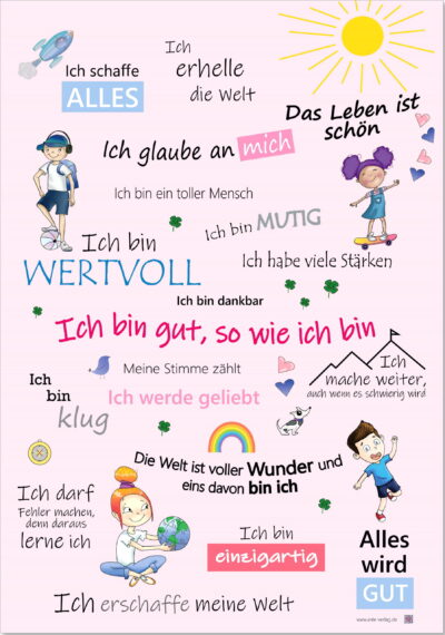 AnLe Verlag Positive Affirmationen Poster für Kinder, rosa