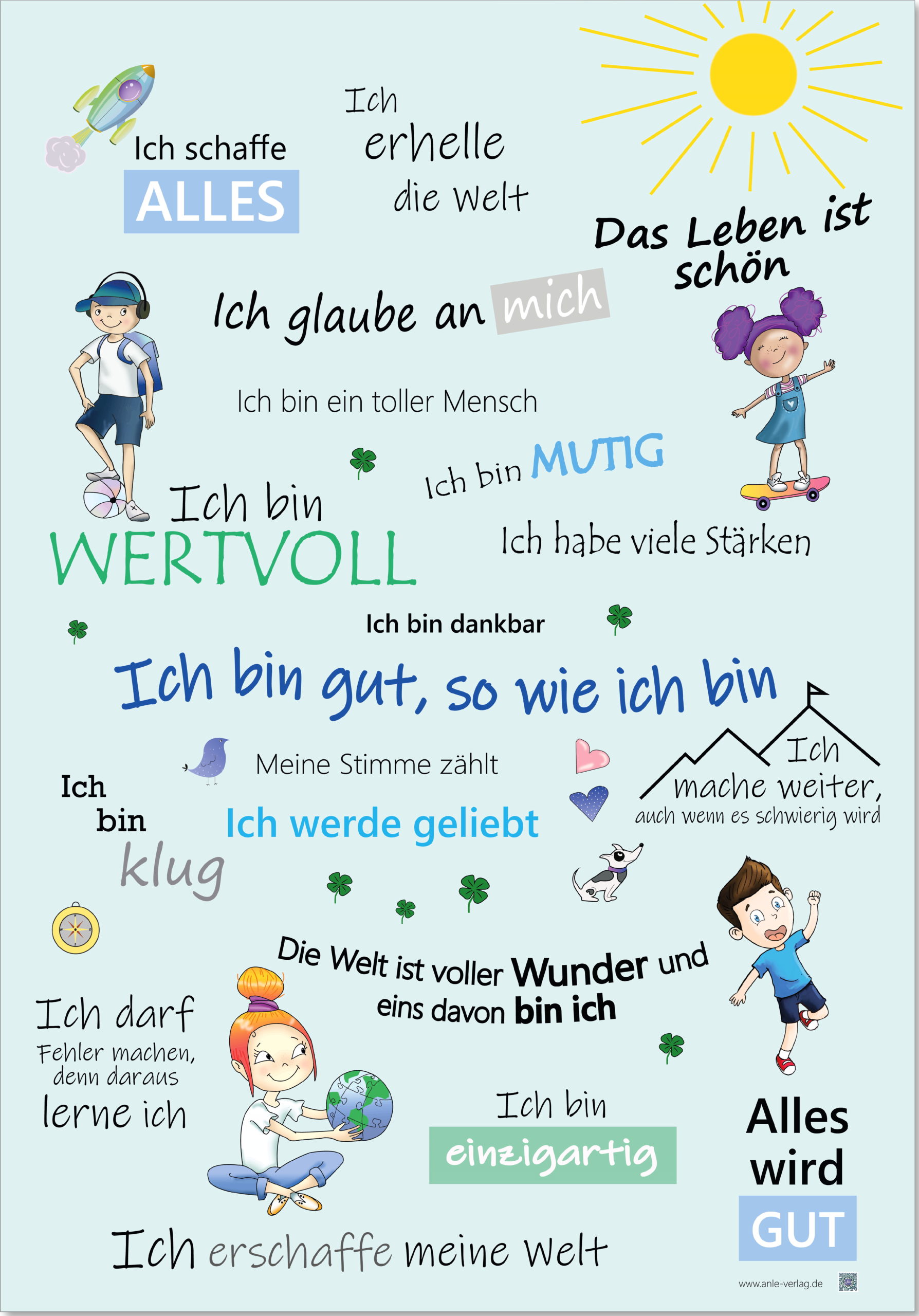 AnLe Verlag Positive Affirmationen Poster für Kinder, blau 2 AnLe Verlag Positive Affirmationen Poster für Kinder, blau 2