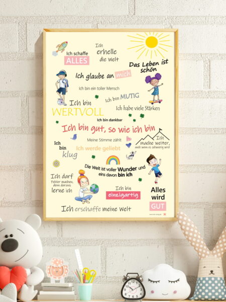 Positives Mindset Poster für Kinder, Positive Affirmationen Poster für Kinder, gelb