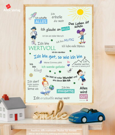 AnLe Verlag Kinderzimmerdeko blau schöne Poster für Kinder mit positiven Affirtmationen